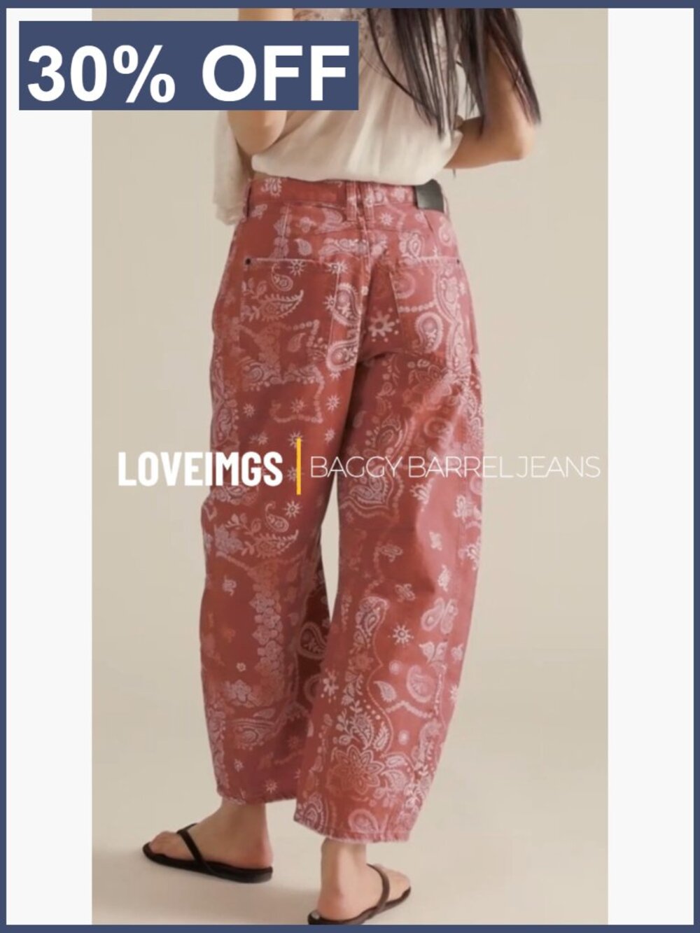 Boyfriend Baggy Barrel Jeans Floral Print Denim Ankle Pants Wide Leg Mid Rise - Picture 7 of 7